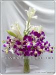 Send our 10 stems of exquisite purple phalaenopsis orchid, 5 stems of the white Lilies , and your special someone will feel like this bouquet. It is a luxurious way to celebrate a wide variety of occasions. Or just to say ""I miss you"".
