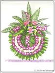 Stargazer lilies, purple orchids, white daisie are artfully arranged in this sophisticated wreath.  Arrangement is delivered with an easel for display. Approximately 60cm diameter. The delivered stand is 1.5m high